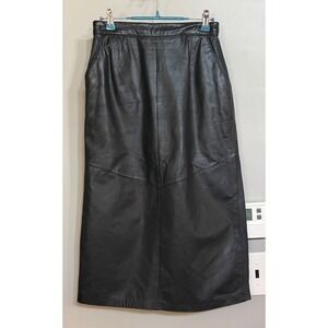 EVAN DAVIES Black Vintage Leather Maxi Skirt Genuine Cow Nappa Size 12